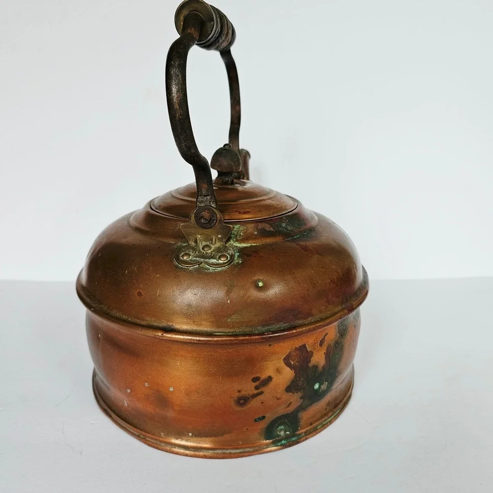 Antique Majestic Copper Tea Kettle Primitive Rustic Farmhouse Decor Patina USA